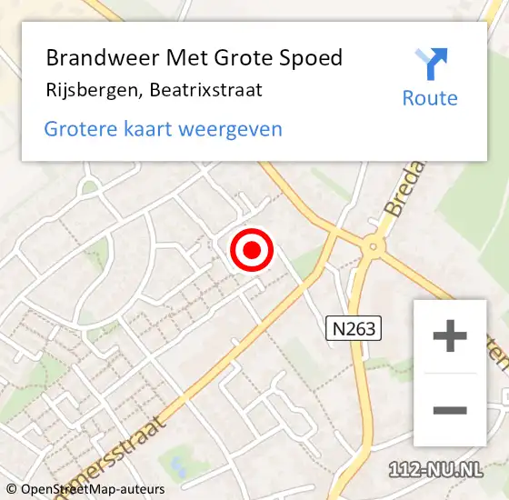 Locatie op kaart van de 112 melding: Brandweer Met Grote Spoed Naar Rijsbergen, Beatrixstraat op 1 januari 2024 01:18