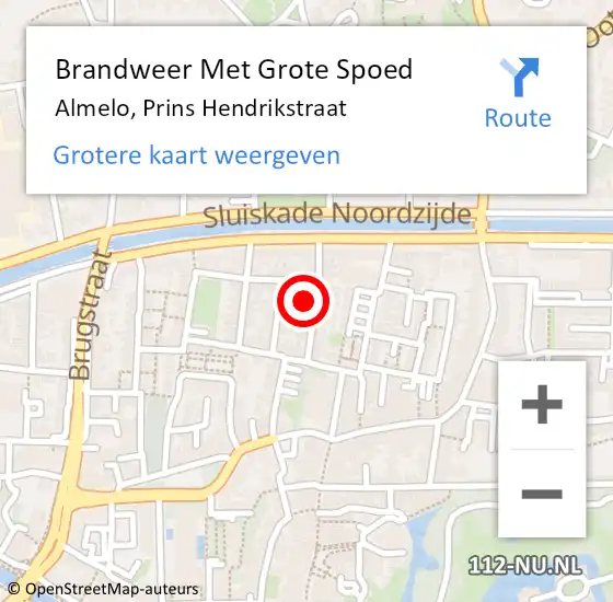 Locatie op kaart van de 112 melding: Brandweer Met Grote Spoed Naar Almelo, Prins Hendrikstraat op 1 januari 2024 01:19