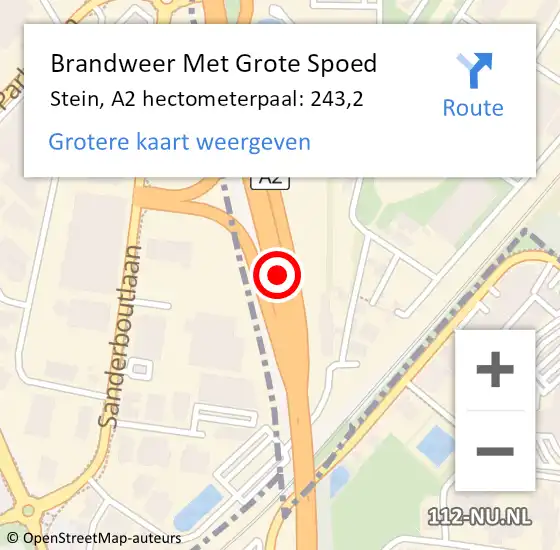 Locatie op kaart van de 112 melding: Brandweer Met Grote Spoed Naar Stein, A2 hectometerpaal: 243,2 op 1 januari 2024 01:23