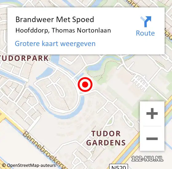 Locatie op kaart van de 112 melding: Brandweer Met Spoed Naar Hoofddorp, Thomas Nortonlaan op 1 januari 2024 01:25