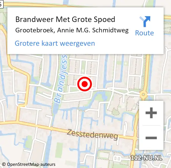 Locatie op kaart van de 112 melding: Brandweer Met Grote Spoed Naar Grootebroek, Annie M.G. Schmidtweg op 1 januari 2024 01:29