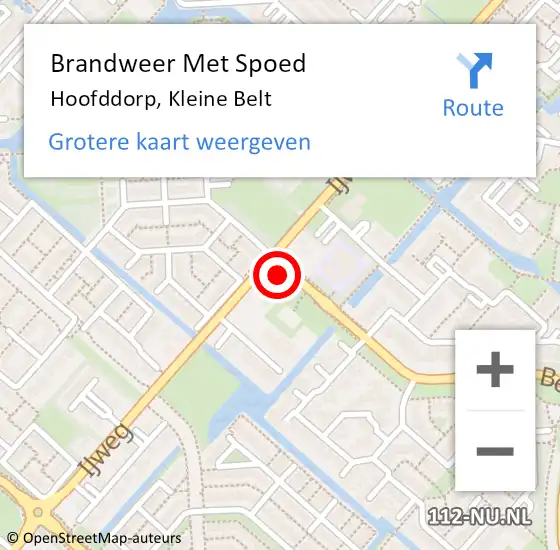 Locatie op kaart van de 112 melding: Brandweer Met Spoed Naar Hoofddorp, Kleine Belt op 1 januari 2024 01:35