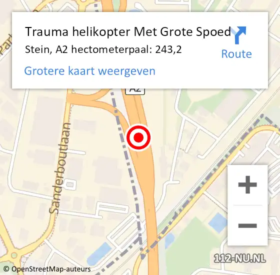 Locatie op kaart van de 112 melding: Trauma helikopter Met Grote Spoed Naar Stein, A2 hectometerpaal: 243,2 op 1 januari 2024 01:36
