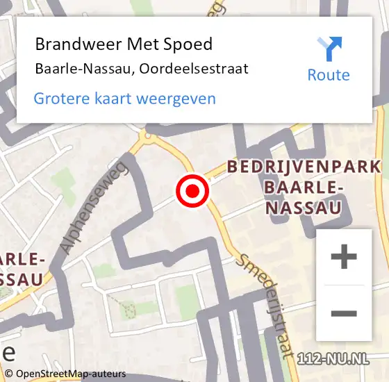 Locatie op kaart van de 112 melding: Brandweer Met Spoed Naar Baarle-Nassau, Oordeelsestraat op 1 januari 2024 01:40