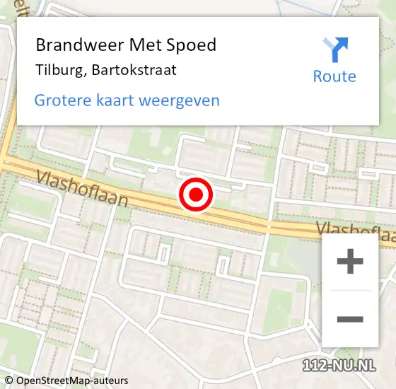 Locatie op kaart van de 112 melding: Brandweer Met Spoed Naar Tilburg, Bartokstraat op 1 januari 2024 01:41