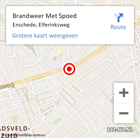 Locatie op kaart van de 112 melding: Brandweer Met Spoed Naar Enschede, Elferinksweg op 1 januari 2024 01:41