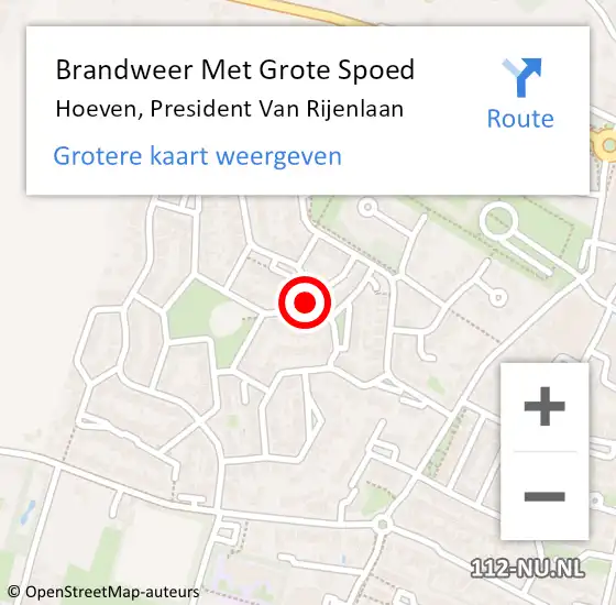 Locatie op kaart van de 112 melding: Brandweer Met Grote Spoed Naar Hoeven, President Van Rijenlaan op 1 januari 2024 01:44