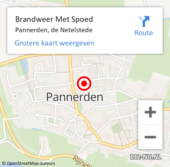 Locatie op kaart van de 112 melding: Brandweer Met Spoed Naar Pannerden, de Netelstede op 1 januari 2024 01:46