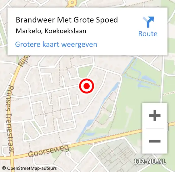 Locatie op kaart van de 112 melding: Brandweer Met Grote Spoed Naar Markelo, Koekoekslaan op 1 januari 2024 01:47