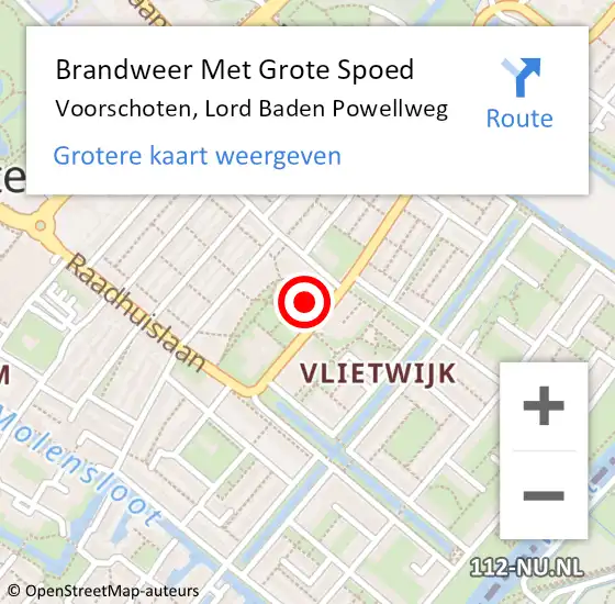 Locatie op kaart van de 112 melding: Brandweer Met Grote Spoed Naar Voorschoten, Lord Baden Powellweg op 1 januari 2024 01:47