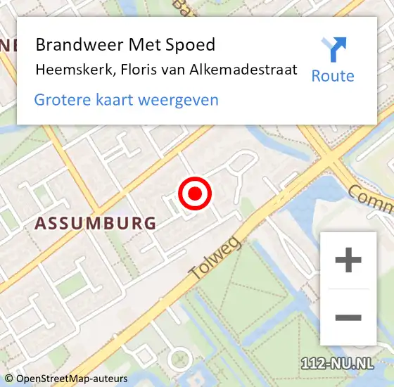 Locatie op kaart van de 112 melding: Brandweer Met Spoed Naar Heemskerk, Floris van Alkemadestraat op 1 januari 2024 01:51