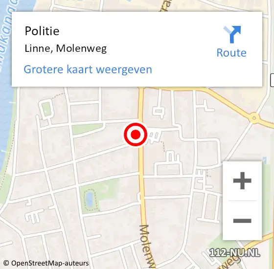 Locatie op kaart van de 112 melding: Politie Linne, Molenweg op 1 januari 2024 01:57