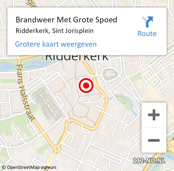 Locatie op kaart van de 112 melding: Brandweer Met Grote Spoed Naar Ridderkerk, Sint Jorisplein op 1 januari 2024 01:59