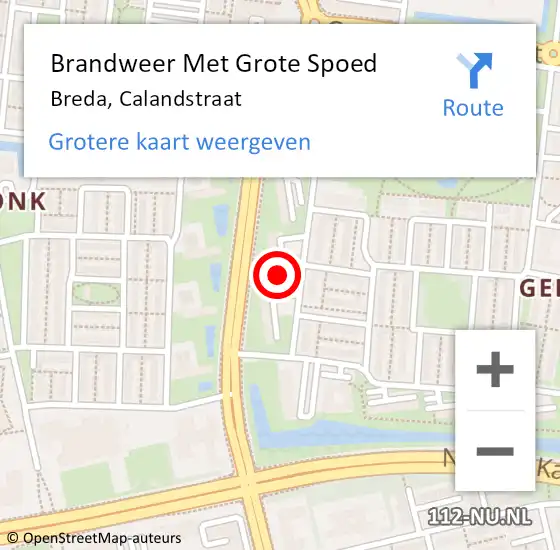 Locatie op kaart van de 112 melding: Brandweer Met Grote Spoed Naar Breda, Calandstraat op 1 januari 2024 02:01