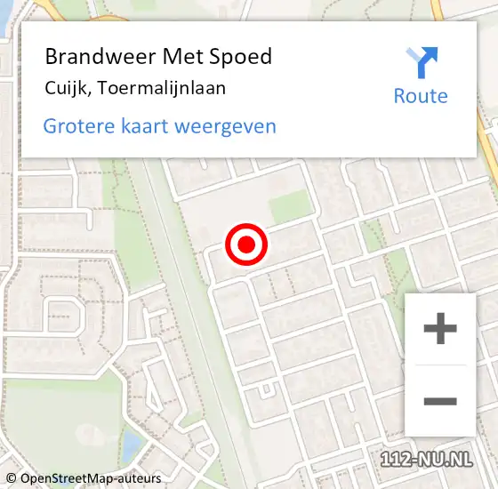 Locatie op kaart van de 112 melding: Brandweer Met Spoed Naar Cuijk, Toermalijnlaan op 1 januari 2024 02:07