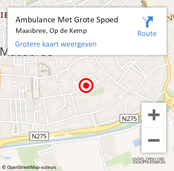 Locatie op kaart van de 112 melding: Ambulance Met Grote Spoed Naar Maasbree, Op de Kemp op 20 september 2014 14:13