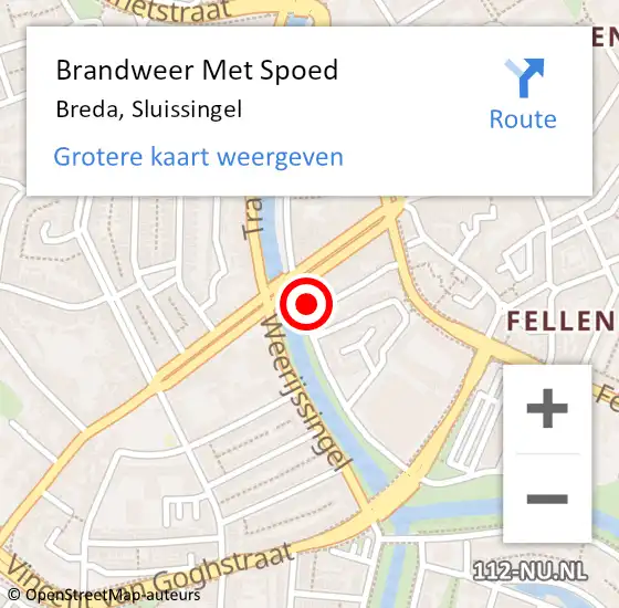 Locatie op kaart van de 112 melding: Brandweer Met Spoed Naar Breda, Sluissingel op 1 januari 2024 02:15