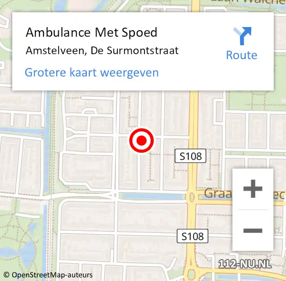 Locatie op kaart van de 112 melding: Ambulance Met Spoed Naar Amstelveen, De Surmontstraat op 1 januari 2024 02:16