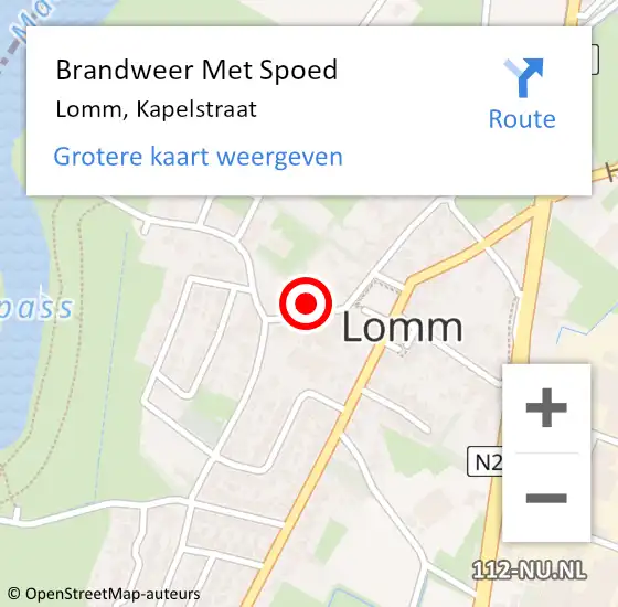 Locatie op kaart van de 112 melding: Brandweer Met Spoed Naar Lomm, Kapelstraat op 1 januari 2024 02:18