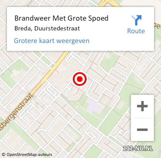 Locatie op kaart van de 112 melding: Brandweer Met Grote Spoed Naar Breda, Duurstedestraat op 1 januari 2024 02:19