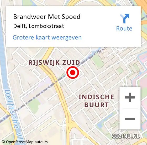 Locatie op kaart van de 112 melding: Brandweer Met Spoed Naar Delft, Lombokstraat op 1 januari 2024 02:20