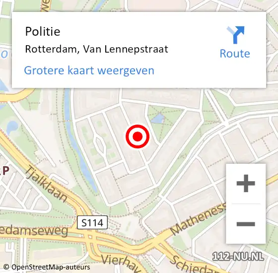 Locatie op kaart van de 112 melding: Politie Rotterdam, Van Lennepstraat op 1 januari 2024 02:26