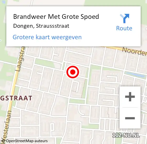 Locatie op kaart van de 112 melding: Brandweer Met Grote Spoed Naar Dongen, Straussstraat op 1 januari 2024 02:33