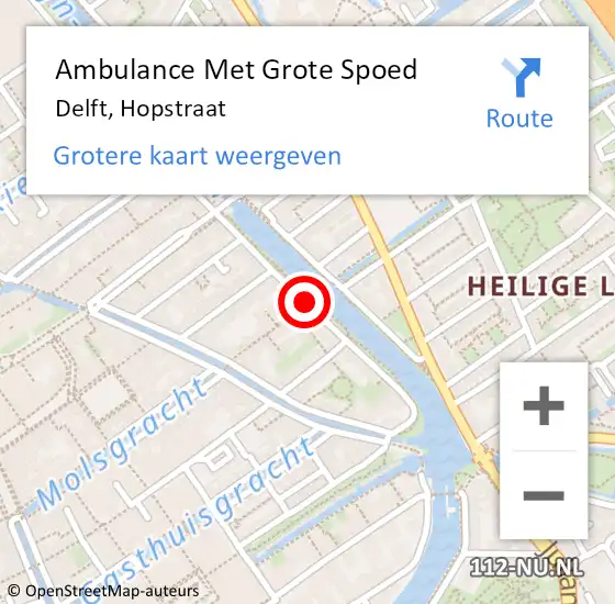 Locatie op kaart van de 112 melding: Ambulance Met Grote Spoed Naar Delft, Hopstraat op 20 september 2014 14:19