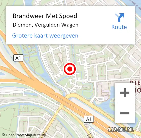 Locatie op kaart van de 112 melding: Brandweer Met Spoed Naar Diemen, Vergulden Wagen op 1 januari 2024 02:35