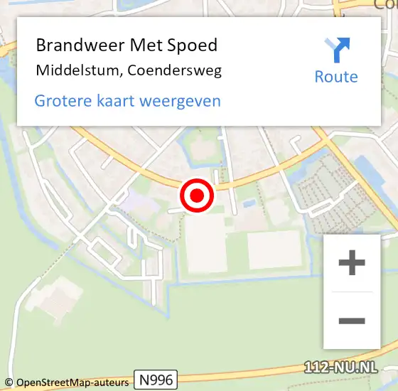 Locatie op kaart van de 112 melding: Brandweer Met Spoed Naar Middelstum, Coendersweg op 1 januari 2024 02:40