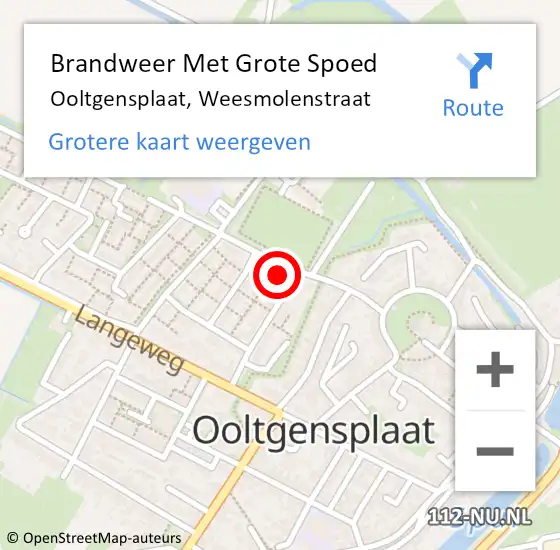 Locatie op kaart van de 112 melding: Brandweer Met Grote Spoed Naar Ooltgensplaat, Weesmolenstraat op 1 januari 2024 02:45