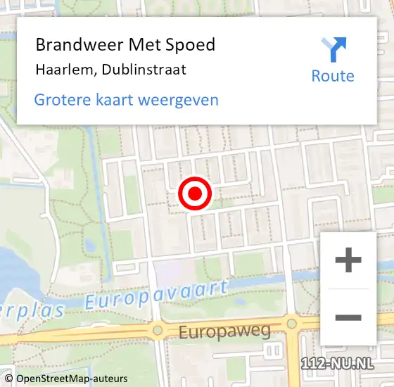 Locatie op kaart van de 112 melding: Brandweer Met Spoed Naar Haarlem, Dublinstraat op 1 januari 2024 02:45