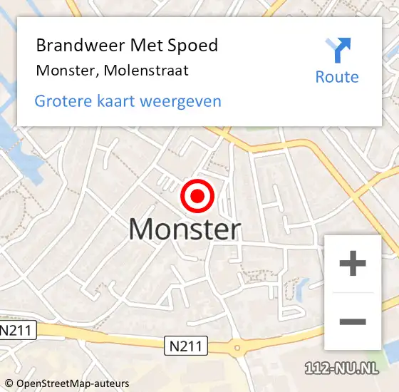 Locatie op kaart van de 112 melding: Brandweer Met Spoed Naar Monster, Molenstraat op 1 januari 2024 02:53