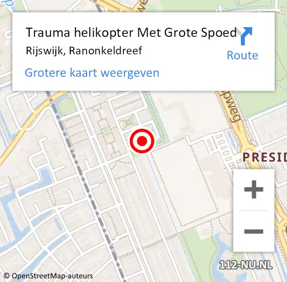 Locatie op kaart van de 112 melding: Trauma helikopter Met Grote Spoed Naar Rijswijk, Ranonkeldreef op 1 januari 2024 02:55