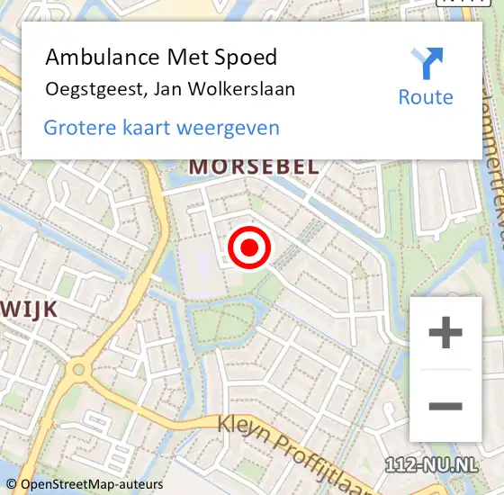 Locatie op kaart van de 112 melding: Ambulance Met Spoed Naar Oegstgeest, Jan Wolkerslaan op 1 januari 2024 03:06