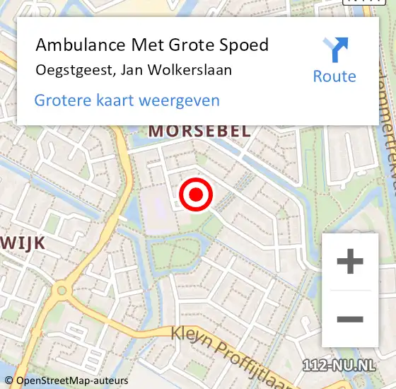 Locatie op kaart van de 112 melding: Ambulance Met Grote Spoed Naar Oegstgeest, Jan Wolkerslaan op 1 januari 2024 03:09