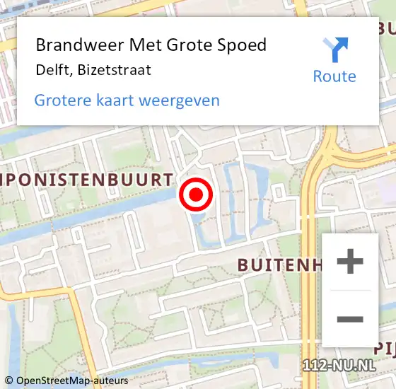Locatie op kaart van de 112 melding: Brandweer Met Grote Spoed Naar Delft, Bizetstraat op 1 januari 2024 03:22