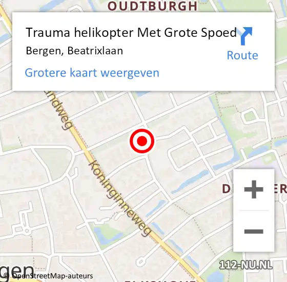 Locatie op kaart van de 112 melding: Trauma helikopter Met Grote Spoed Naar Bergen, Beatrixlaan op 1 januari 2024 03:32