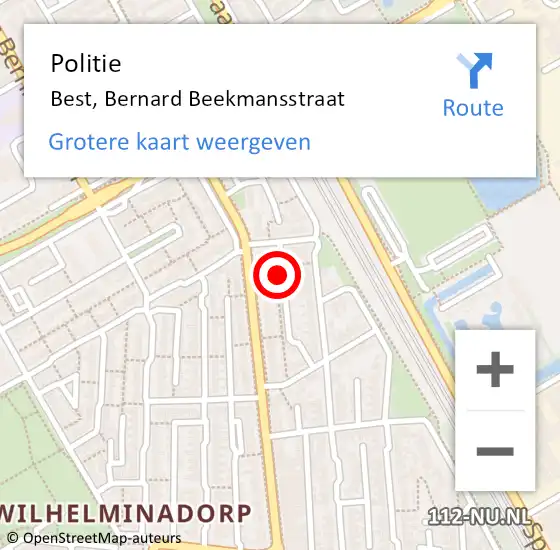 Locatie op kaart van de 112 melding: Politie Best, Bernard Beekmansstraat op 1 januari 2024 03:44