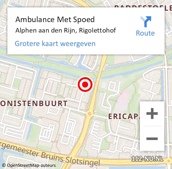 Locatie op kaart van de 112 melding: Ambulance Met Spoed Naar Alphen aan den Rijn, Rigolettohof op 1 januari 2024 03:52