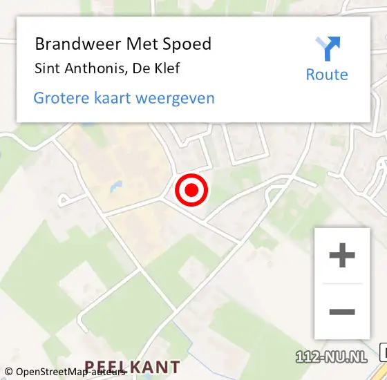 Locatie op kaart van de 112 melding: Brandweer Met Spoed Naar Sint Anthonis, De Klef op 1 januari 2024 04:14