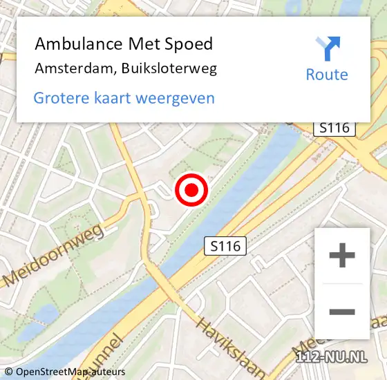 Locatie op kaart van de 112 melding: Ambulance Met Spoed Naar Amsterdam, Buiksloterweg op 1 januari 2024 04:52