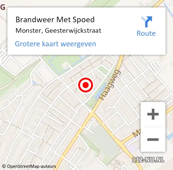 Locatie op kaart van de 112 melding: Brandweer Met Spoed Naar Monster, Geesterwijckstraat op 1 januari 2024 04:53