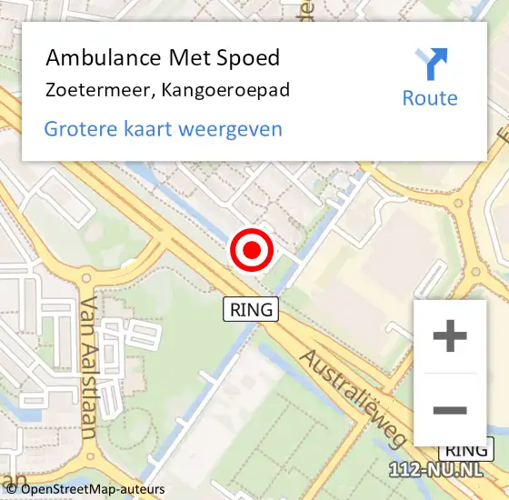 Locatie op kaart van de 112 melding: Ambulance Met Spoed Naar Zoetermeer, Kangoeroepad op 1 januari 2024 05:01