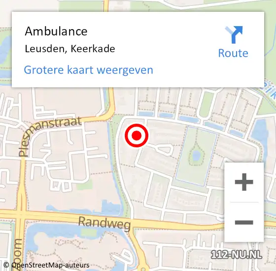 Locatie op kaart van de 112 melding: Ambulance Leusden, Keerkade op 15 oktober 2013 08:23