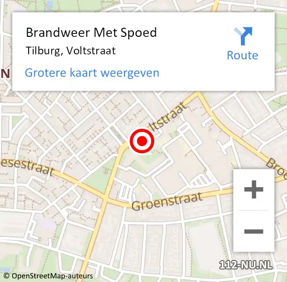 Locatie op kaart van de 112 melding: Brandweer Met Spoed Naar Tilburg, Voltstraat op 1 januari 2024 06:11
