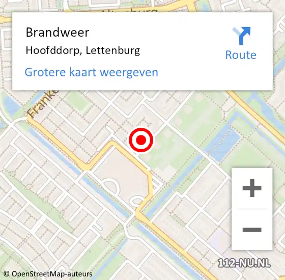 Locatie op kaart van de 112 melding: Brandweer Hoofddorp, Lettenburg op 1 januari 2024 06:24