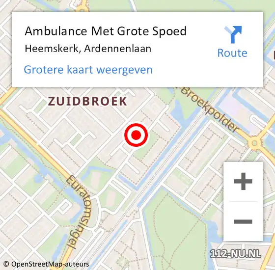 Locatie op kaart van de 112 melding: Ambulance Met Grote Spoed Naar Heemskerk, Ardennenlaan op 1 januari 2024 06:25
