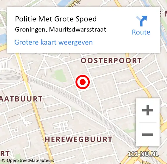 Locatie op kaart van de 112 melding: Politie Met Grote Spoed Naar Groningen, Mauritsdwarsstraat op 1 januari 2024 06:40