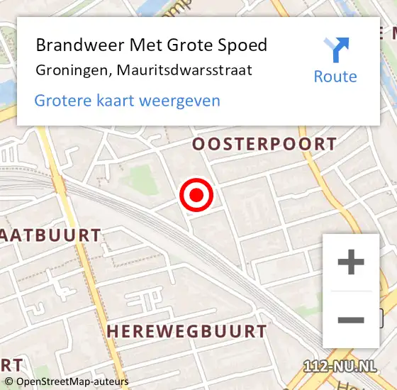 Locatie op kaart van de 112 melding: Brandweer Met Grote Spoed Naar Groningen, Mauritsdwarsstraat op 1 januari 2024 06:45